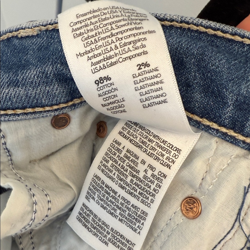 MOTHER SUPERIOR Weekender in It’s a Small World Blue Flare Jeans Sz. 27 LIKE NEW - Picture 8 of 10